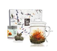 The Exotic Teapot - Glass Mug Flowering Tea Gift Set, Tea Infuser Mug (350ml), Tin of Jasmine Blooming Teas, Handmade Gift Box