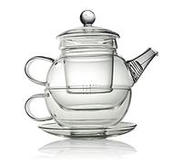 The Exotic Teapot - UNA Glass Teapot for One, Integrated Cup and Saucer, 450ml Teapot, 250ml Cup, Coil Filter