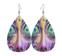 The Eye Fear Women's Teardrop Leather Earrings - Lightweight PVC Dangle Earrings, 925 Silver Hooks, Double-Sided Prints | Hypoallergenic Gift