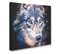 The Eyes of a Wolf Paint Splash Modern Canvas Wall Art Print Ready to Hang, Framed Picture for Living Room Bedroom Home Office Décor, 14x14 Inch (35x35 cm)