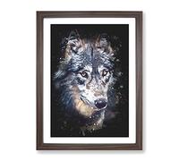 The Eyes Of A Wolf Paint Splash Modern Framed Print | A4 Walnut Framed Wall Art | Ready to Hang | Modern Animal Picture | Living Room Bedroom Lounge Office