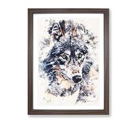 The Eyes Of A Wolf Watercolour Modern Framed Print | A2 Walnut Framed Wall Art | Ready to Hang | Modern Animal Picture | Living Room Bedroom Lounge Office