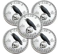 The F-CAW-F Coin - For Those Who Laugh at Life and Give Zero F*cks - Double-Sided Raven Metal Challenge Coins, Token of Freedom and Humor, Funny Raven Coin for Men & Women (5 Pcs)