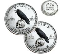 The F-CAW-F Coin - for Those Who Laugh at Life and Give Zero F*CKS, Premium 2 Inch Metal Attitude Raven Design Coin, Motivation Pocket Coins for Stress Relief (2pcs)