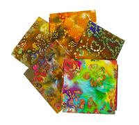 The Fabric Guys 5 Pcs 50x50cm Fat Quarters 100% Cotton Fabric Bundles Patchwork Squares Clothes Quilting Sewing Crafting DIY Projects Plain & Printed Themes Artwork (Batik Orange)