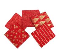 The Fabric Guys 5 Piece Christmas Fat Quarter 100% Cotton Fabric Bundle Red Green White Gold Foil Quilting Crafting Scrapbook Projects (Red)