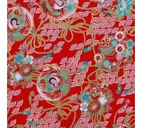 The Fabric Guys Quilting Cotton Per Metre Japanese Style Fabric 60" Wide Gold Foil Beautiful Prints Sewing Craft Artwork Handwork (Floral Crane Orbs Red)