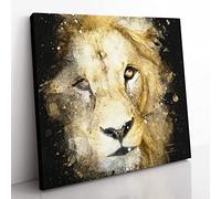 The Face of a Lion Paint Splash Modern Canvas Wall Art Print Ready to Hang, Framed Picture for Living Room Bedroom Home Office Décor, 50x50 cm (20x20 Inch)