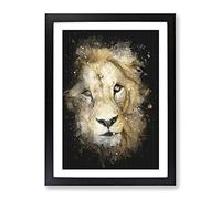 The Face Of A Lion Paint Splash Modern Framed Print | A3 Black Framed Wall Art | Ready to Hang | Modern Animal Picture | Living Room Bedroom Lounge Office