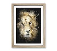 The Face Of A Lion Paint Splash Modern Framed Print | A3 Oak Framed Wall Art | Ready to Hang | Modern Animal Picture | Living Room Bedroom Lounge Office