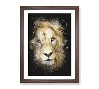 The Face Of A Lion Paint Splash Modern Framed Print | A4 Walnut Framed Wall Art | Ready to Hang | Modern Animal Picture | Living Room Bedroom Lounge Office