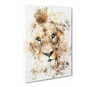 The Face Of A Lion Watercolour Canvas Print | Gallery Wrapped 30mm Frame Wall Art | 24x16 inches | Ready to Hang | Modern Animals Picture | Living Room Bedroom Lounge Office