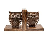The Fair Trade Store Hand-carved Mango Wood Shelf Bookends Owl Design