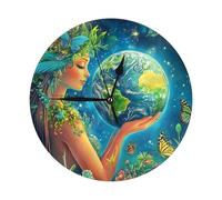 The Fairy Flower Girl Holds The Planet Home Decorative Wall Clock, 10 Inch Silent Wall Clock Battery Operated For Bedroom Kitchen Living Room Office