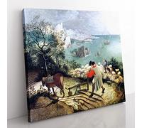 The Fall Of Icarus by Pieter bruegel the elder Classic Painting Canvas Wall Art Print Ready to Hang, Framed Picture for Living Room Bedroom Home Office Décor, 35x35 cm (14x14 Inch)