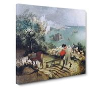 The Fall Of Icarus by Pieter bruegel the elder Classic Painting Canvas Wall Art Print Ready to Hang, Framed Picture for Living Room Bedroom Home Office Décor, 14x14 Inch (35x35 cm)