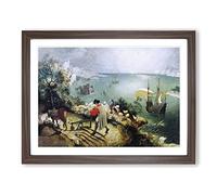 The Fall Of Icarus By Pieter Bruegel The Elder Classic Painting Framed Print | A2 Walnut Framed Wall Art | Ready to Hang | Classic Historical Picture | Living Room Bedroom Lounge Office