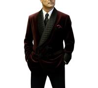 THE FAM STUDIO Men's Double Breasted Smoking Jackets Dinner Party Wear Smoking Jacket Burgundy Velvet Smoking Jackets, Burgundy, 5XL