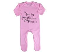 The Family who Prays Together Stays Together Religious Faith Quote [FHSVG] Baby Romper Jumpsuit with feet, 3-6 Months, Pastel Pink