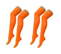 The Fancy Dress® 2 Pair Women Referee Stripe and Plain Over The Knee Socks Thigh High Ladies Stretchy OTK Sport Socks for Daily Wear, Cosplay (Orange)
