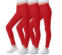 The Fancy Dress 3 Pack Girls Leggings Full Length Stretchy Sports Fitness Gym Cycling Yoga Tights Pants Red Leggings Kids 11-12 Years