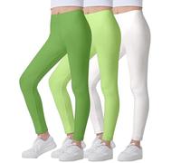 The Fancy Dress 3 Pack Girls Leggings Full Length Stretchy Sports Fitness Gym Cycling Yoga Tights Pants Leggings Kids 9-10 Years, Yellow, Green, White