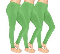 The Fancy Dress 3 Pack Women's Soft Cotton Leggings - Ladies Elasticated Waist Non-See Through Leggings for Women UK Green, Size 8