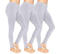 The Fancy Dress 3 Pack Women's Soft Cotton Leggings - Ladies Elasticated Waist Non-See Through Leggings Grey, Size 18