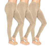 The Fancy Dress 3 Pack Womens Soft Cotton Leggings - Ladies Elasticated Waist Non-See Through Leggings for Womens UK Nude, 18