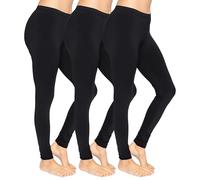 The Fancy Dress 3 Pack Womens Soft Cotton Leggings - Ladies Elasticated Waist Non-See Through Leggings for Womens UK Black, 14