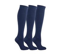 The Fancy Dress® 3 Pairs Back to School Girls Plain Knee High Socks - Kids Cotton Rich Socks in Solid Colors - Long Length Uniform Stockings for Childrens (Navy, 2-3 Years)