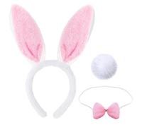 The Fancy Dress® 3 Pcs Bunny Costume Set Rabbit Ears Headband Tail and Bow Ties for Easter Costume Party Accessories (Pink & White)