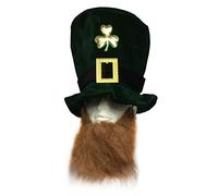 The Fancy Dress® Adult Irish Shamrock Velvet Hat with Beard dark Green St. Patrick's Day Leprechaun Top Hat with Beard (Single hat)