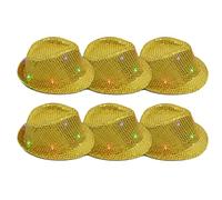 The Fancy Dress® Adult LED Light Up Sequin Trilby Hat, Women Men Multi-Function Fedora Flashing Jazz Hat Cowboy Hat Performance Props Party & Carnival Fancy Dress Up Hats Unisex, 6 Pack Gold