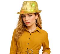 The Fancy Dress® Adult LED Light Up Sequin Trilby Hat, Women Men Multi-Function Fedora Flashing Jazz Hat Cowboy Hat Performance Props Party & Carnival Fancy Dress Up Hats Unisex, Gold