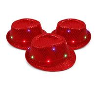 The Fancy Dress® Adult LED Light Up Sequin Trilby Hat, Women Men Multi-Function Fedora Flashing Jazz Hat Cowboy Hat Performance Props Party & Carnival Fancy Dress Up Hats Unisex, 3 Pack Red