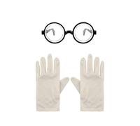 The Fancy Dress® Adult Mad Scientist Set Accessories Crazy Scientist Coat Grey Afro Wig with Nerd Glasses & Magician White Gloves Cosplay Costume (Gloves + Nerd Glasses)