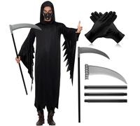 The Fancy Dress® Adult Mens Phantom of Darkness Grim Reaper Costume - Halloween Scary Ghost Cosplay Masquerade Tunic Outfit With Scythe (X-Large)