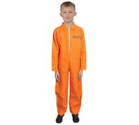The Fancy Dress Children's Boys Girls Orange Prisoner Overall Jumpsuit With Handcuffs - Kids Unisex Halloween Convict Theme Party Fancy Dress Costume, 4-6 Years