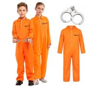 The Fancy Dress® Children's Boys Girls Orange Prisoner Overall Jumpsuit With Handcuffs - Kids Unisex Halloween Convict Theme Party Fancy Dress Costume (10-12 Years)