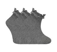 The Fancy Dress Girls Grey Frilly Lace Trim Ankle Trainer Liner Socks Kids Back to school Lace Trainer socks, 3 Pack, UK Size 9-12