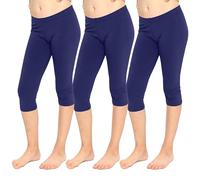 The Fancy Dress Girls Pack of 3 Cropped 3/4 Length Cotton Pants, Kids Casual Wear Plain Non See Through Sport Gym Yoga Cycling Trouser Capri Leggings, (Navy - Pack of 3-7-8 Years)