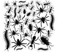 The Fancy Dress Halloween Mini Plastic Fake Insects Figures - 48 Pcs Assorted Aunt Cockroach Spiders Centipede Realistic Small Insects Toys For Halloween Decoration