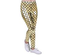 The Fancy Dress® Kids Full Length Elastic Waist Fish Scale Mermaid Disco Legging - Girls Metallic Shiny Wet Look Comfortable Stretchy Tights Dance Party Children Tights Pants (Gold, 5-6 Years)