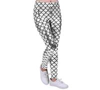 The Fancy Dress® Kids Full Length Elastic Waist Fish Scale Mermaid Disco Legging - Girls Metallic Shiny Wet Look Comfortable Stretchy Tights Dance Party Children Tights Pants (Silver, 5-6 Years)