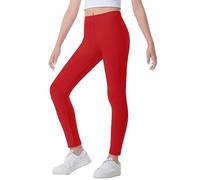 The Fancy Dress® Kids Girls Microfiber Legging Sports Fitness Gym & Workout Yoga Pants Girl's Footless Leggings (as8, Age, 11_Years, 12_Years, Regular, Red)