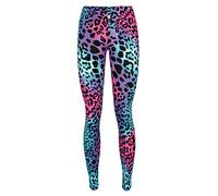 The Fancy Dress® Kids Girls Microfiber Legging Sports Fitness Gym & Workout Yoga Pants Girl's Footless Leggings (as8, Age, 9_Years, 10_Years, Regular, Leopard Print Pink/Blue)