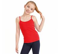 The Fancy Dress® Kids Girls Plain Red Cami Vest Cotton Rich Stretchy Training Dance Racer Back Tank Tops for Children Summer Outfit Age Red, 5-6 Years