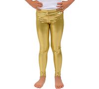 The Fancy Dress® Kids Girls Shiny Dance Leggings - Girl’s Wet Look Disco Tights Comfortable Stretchy 80’s Dance Party Metallic Footless Pants Tights (Gold, 7-8 Years)