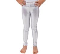 The Fancy Dress® Kids Girls Shiny Dance Leggings - Girl’s Wet Look Disco Tights Comfortable Stretchy 80’s Dance Party Metallic Footless Pants Tights (Silver, 5-6 Years)